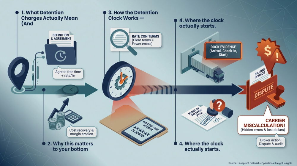 Diagram showing how the detention clock starts and stops with free time calculation