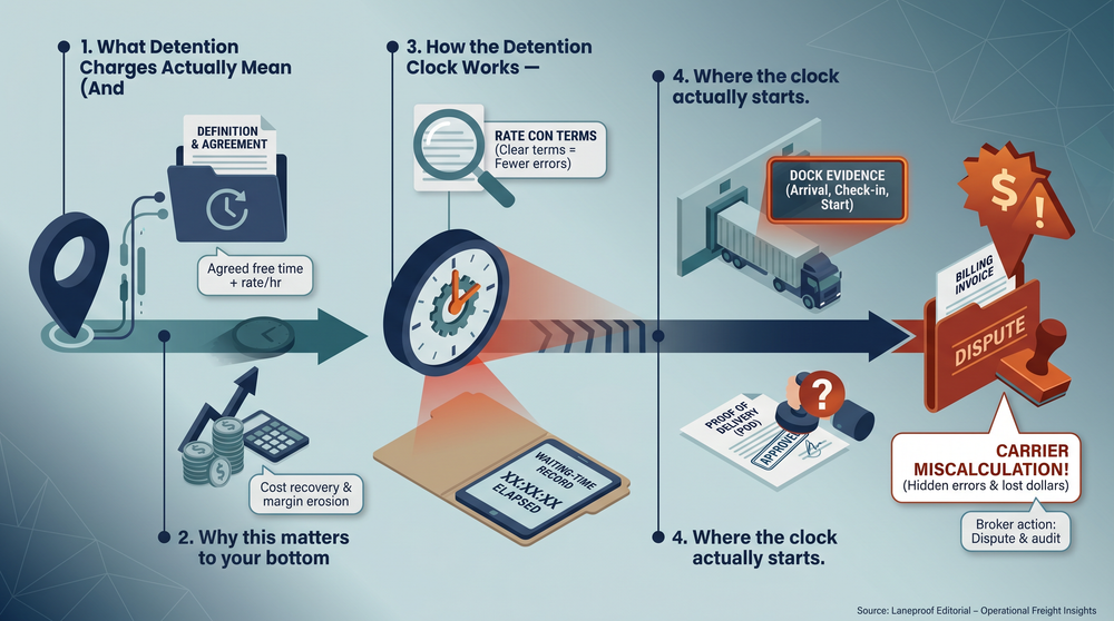 Diagram showing how the detention clock starts and stops with free time calculation