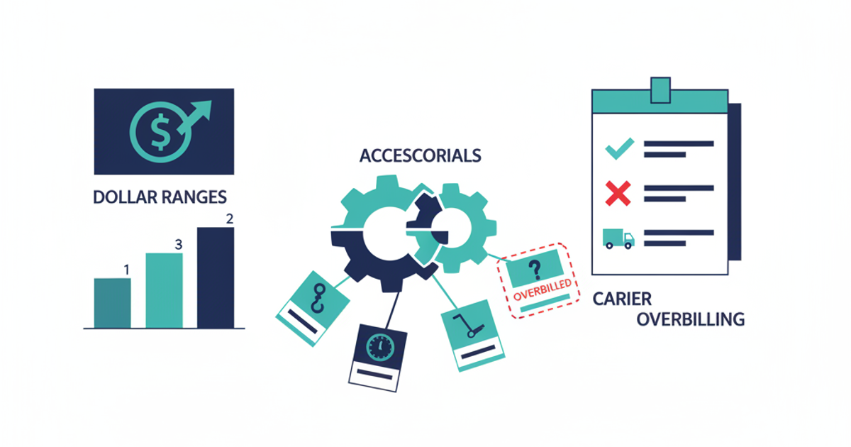 Freight logistics illustration showing accessorial charges on a carrier invoice