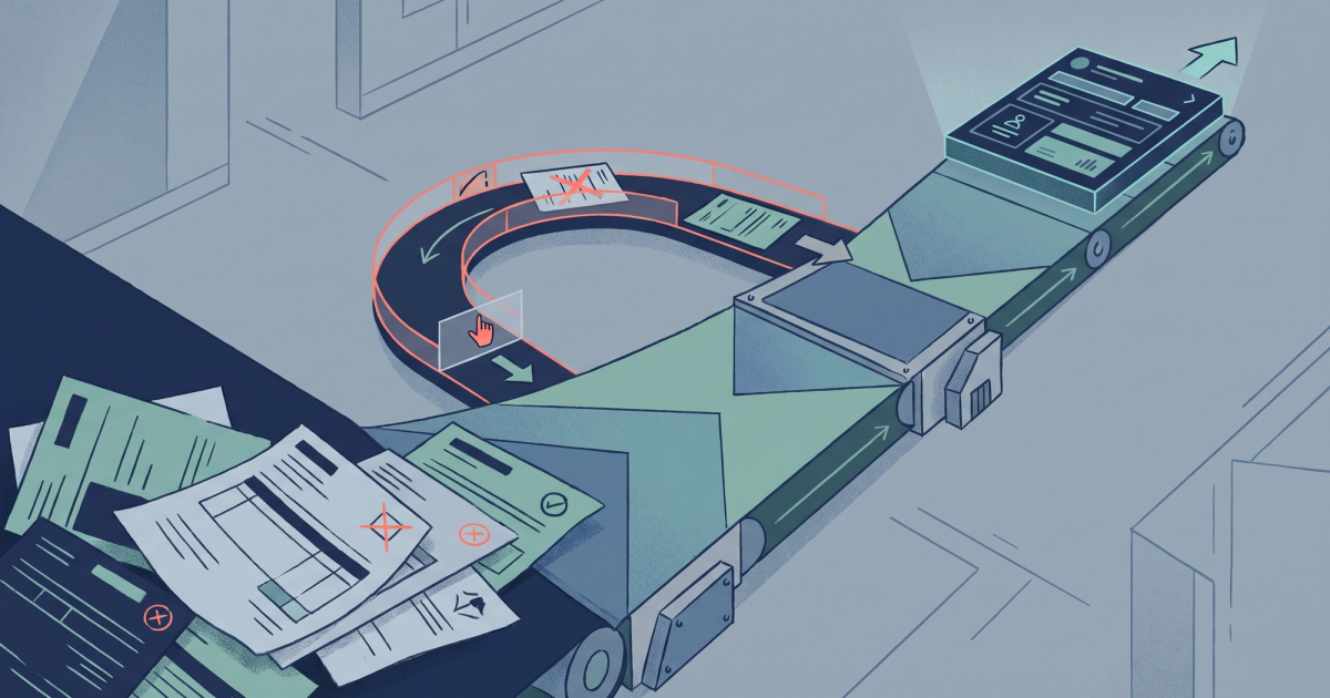Freight logistics illustration showing back office software workflow for broker invoice reconciliation