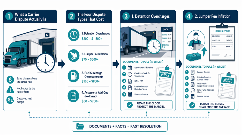 Step-by-step document pull order diagram for resolving carrier billing disputes