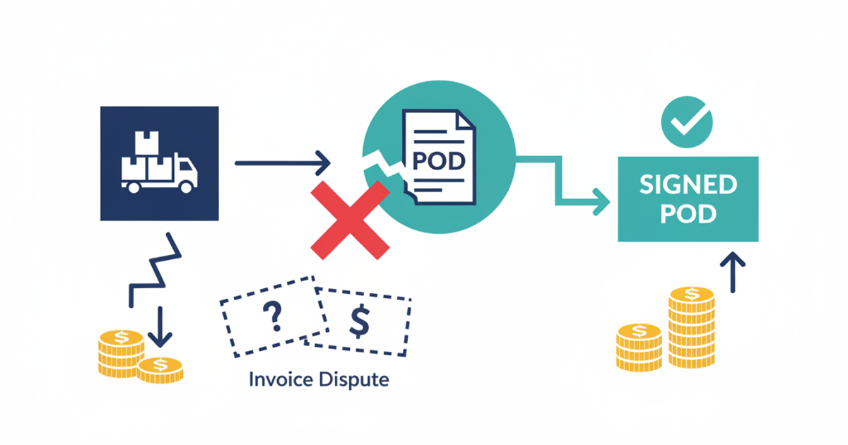 Freight broker reviewing a proof of delivery document at a logistics desk