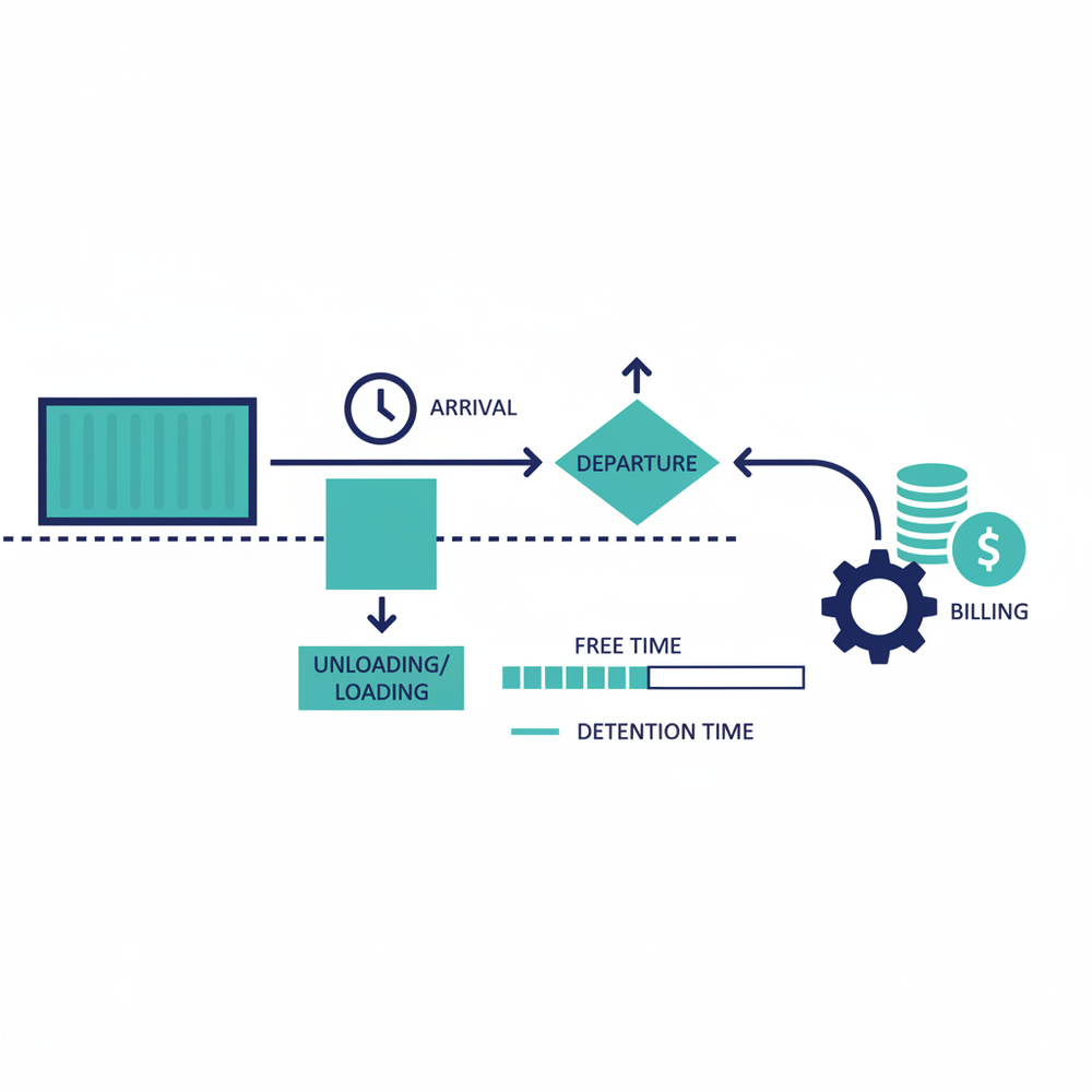 Process diagram showing the step-by-step documentation flow for proving detention time from driver arrival through dock release