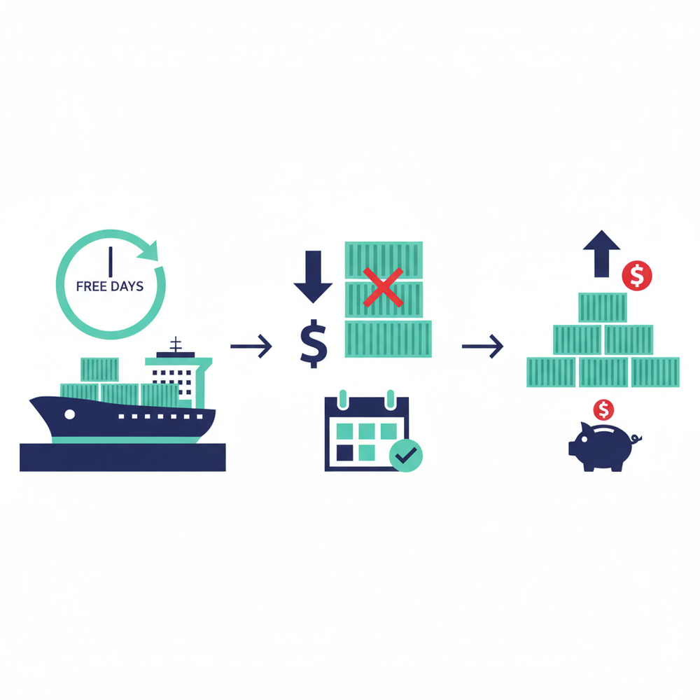 Side-by-side comparison diagram showing demurrage vs detention timelines at port and on the road