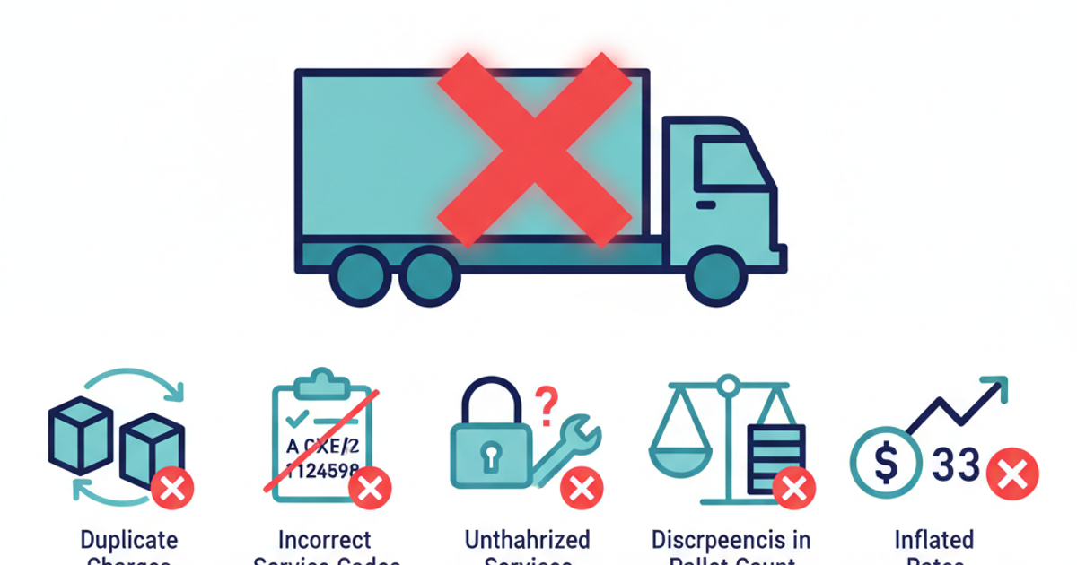 Freight logistics illustration showing warehouse unloading and lumper fee invoice review