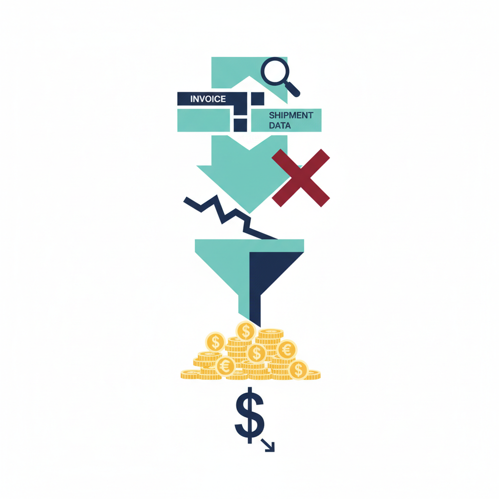 Pull-quote visual highlighting that a 3.8 percent billing error rate costs an 800-load brokerage $14,400 per month in unrecovered overcharges