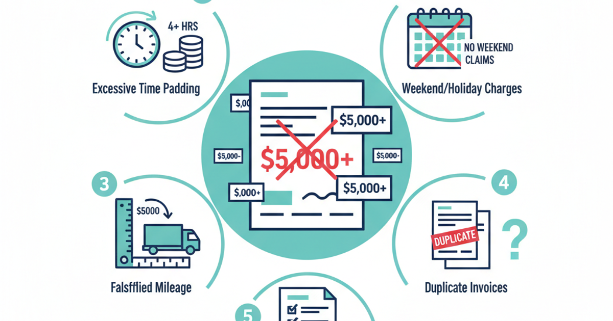 Freight logistics illustration showing carrier invoice and detention charge review process