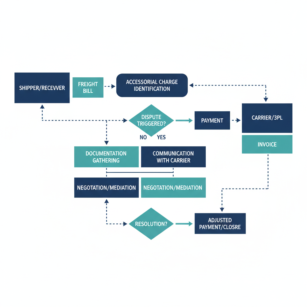 Diagram showing step-by-step process for documenting and disputing carrier accessorial charges