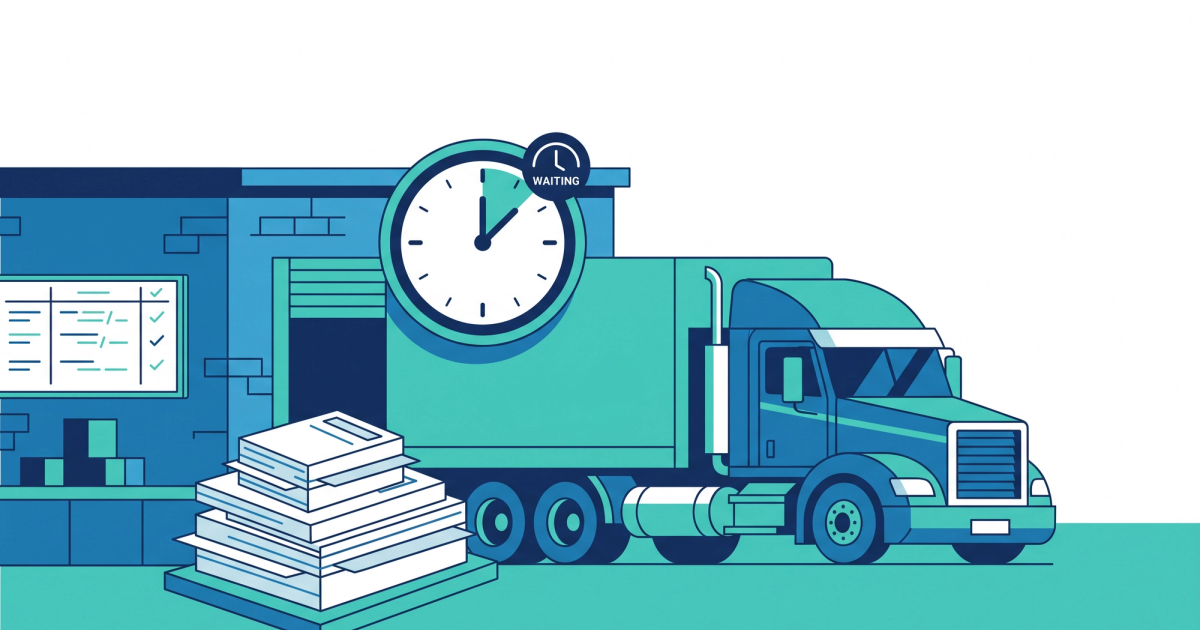Freight broker reviewing carrier invoices for billing errors at a desk with rate confirmations and BOL documents