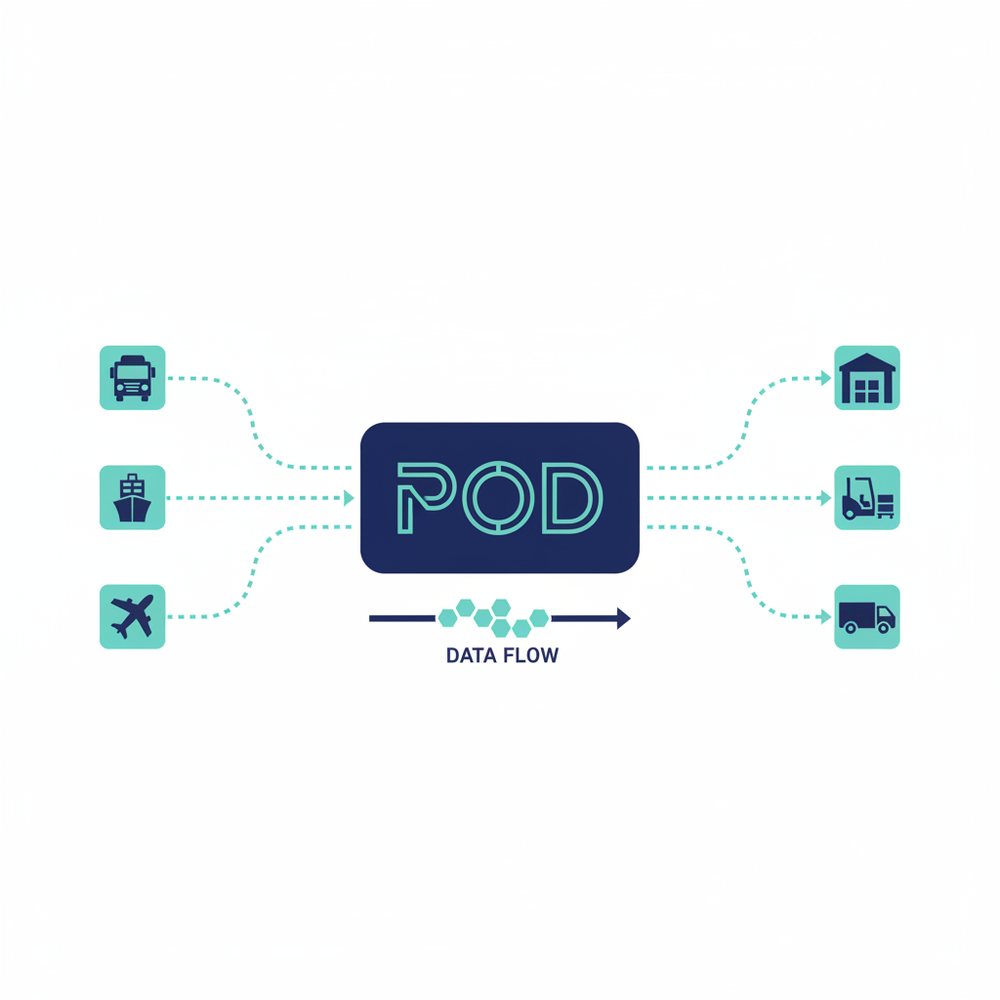 Diagram showing the flow of POD collection from delivery to invoice reconciliation