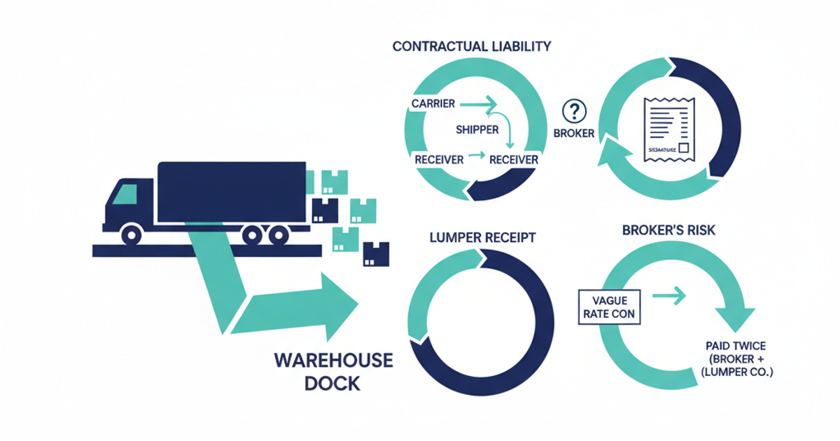 Freight broker reviewing lumper charge documentation at a warehouse dock
