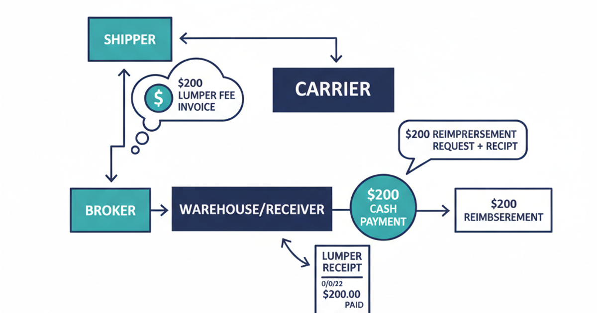 Freight broker reviewing lumper fee documentation at a warehouse dock