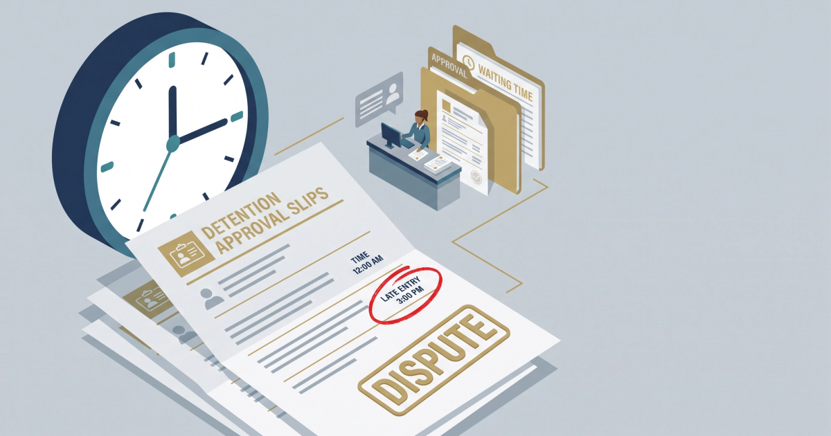 Freight logistics illustration showing invoice documents, carrier trucks, and billing reconciliation workflow for brokers