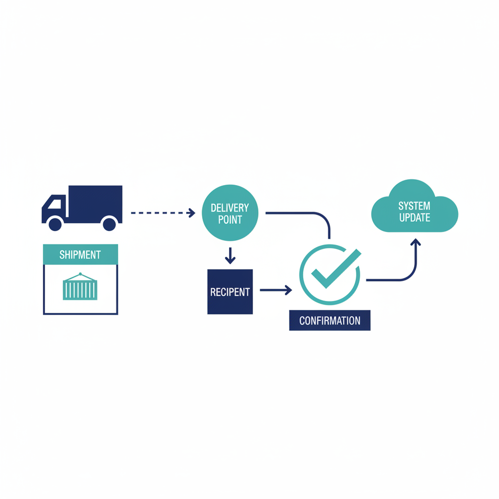 Process diagram showing delivery confirmation document collection at each stop in a freight shipment