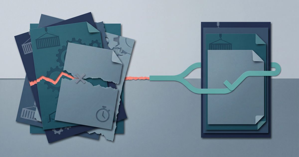 Freight logistics workflow showing POD automation software matching carrier invoices to proof of delivery documents
