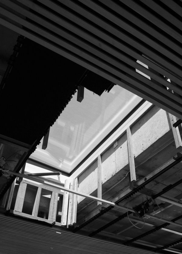 Steel and timber roof framing under construction at Esplanade
