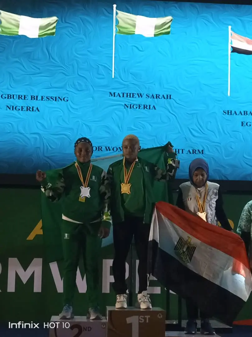Cover image for Serah Matthew shines as Nigeria secure 13 medals in Arm wrestling