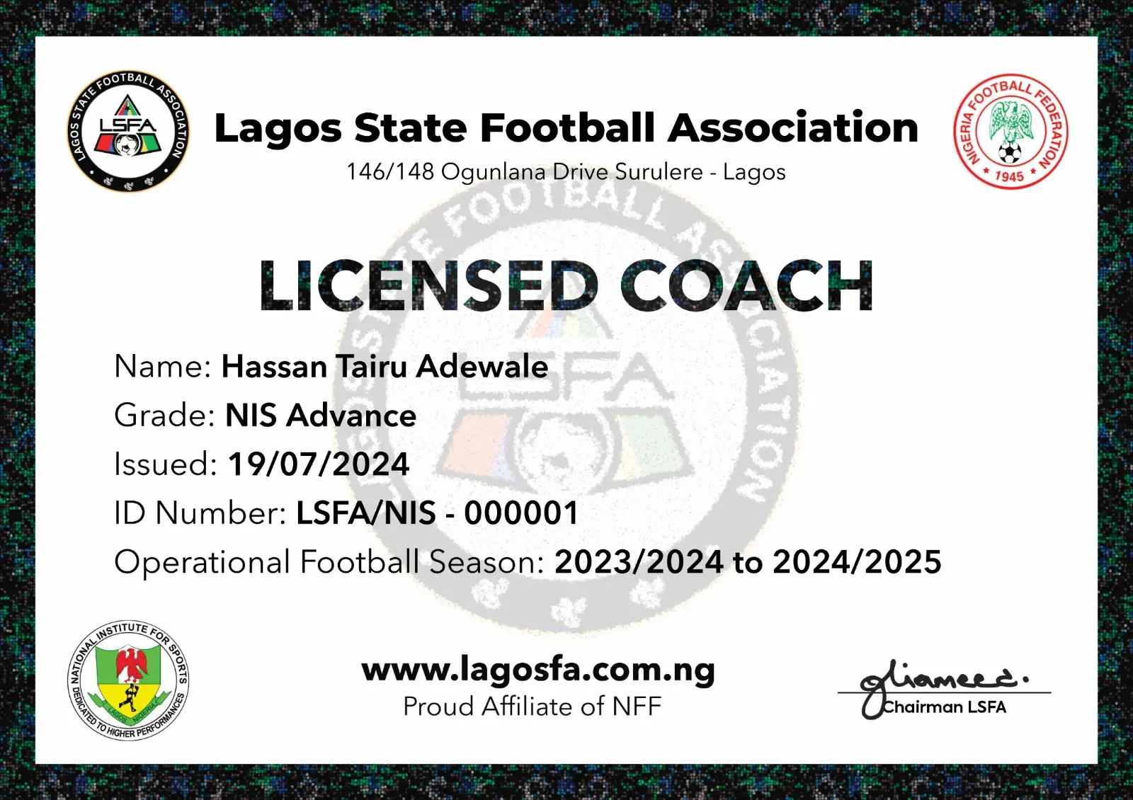 Cover image for Only NIS certified coaches will be licensed in Lagos - LSFA