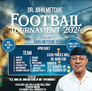 Cover image for Dr. John Metchie football tourney starts Dec 26 in Anambra-East LGA