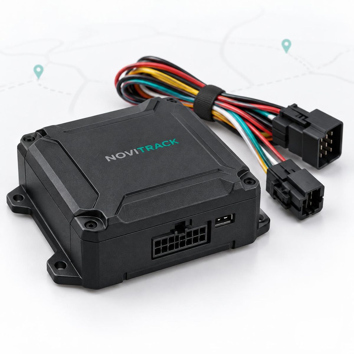 NoviTrack GPS vehicle tracking module with wiring harness and connectors