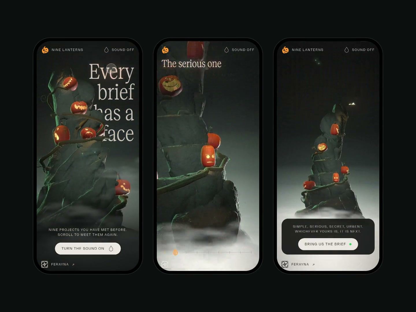 The scene on three phones