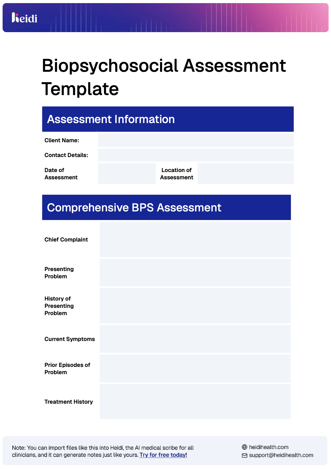 Biopsychosocial Assessment Template