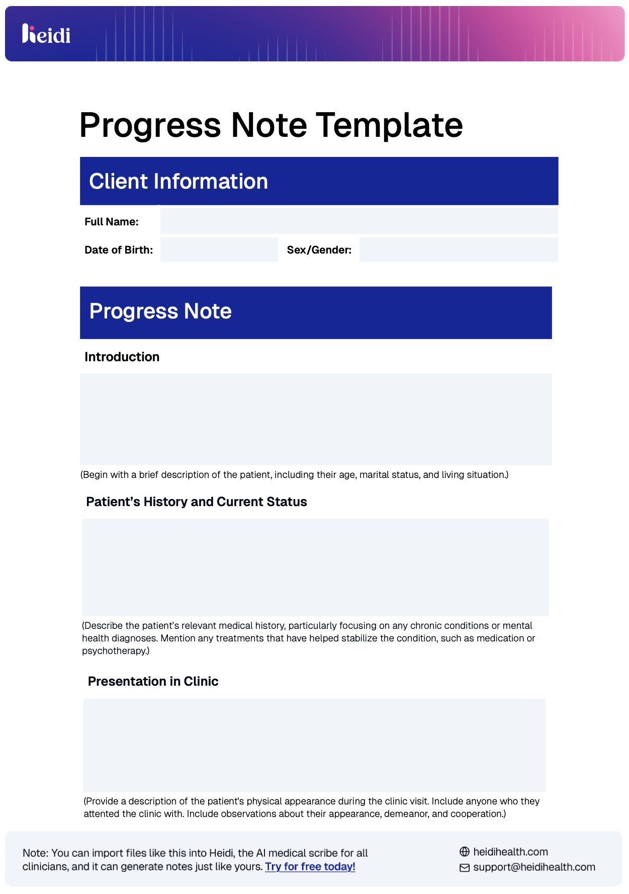 progress note template