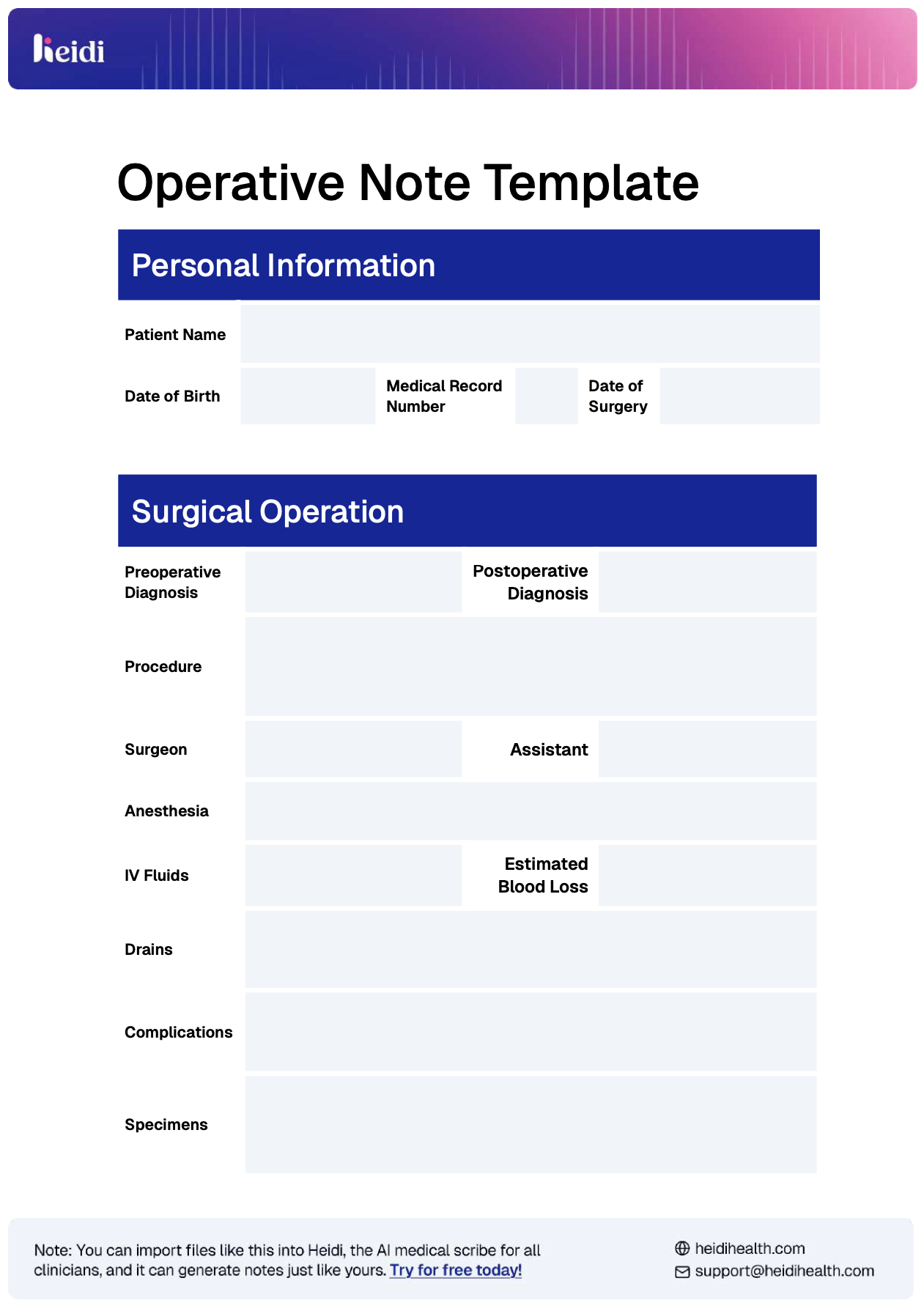 operative note template