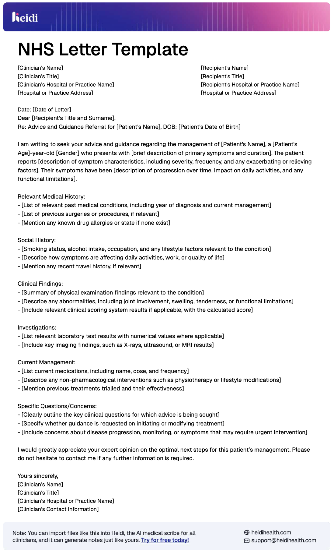 NHS Letter Template by Heidi Health