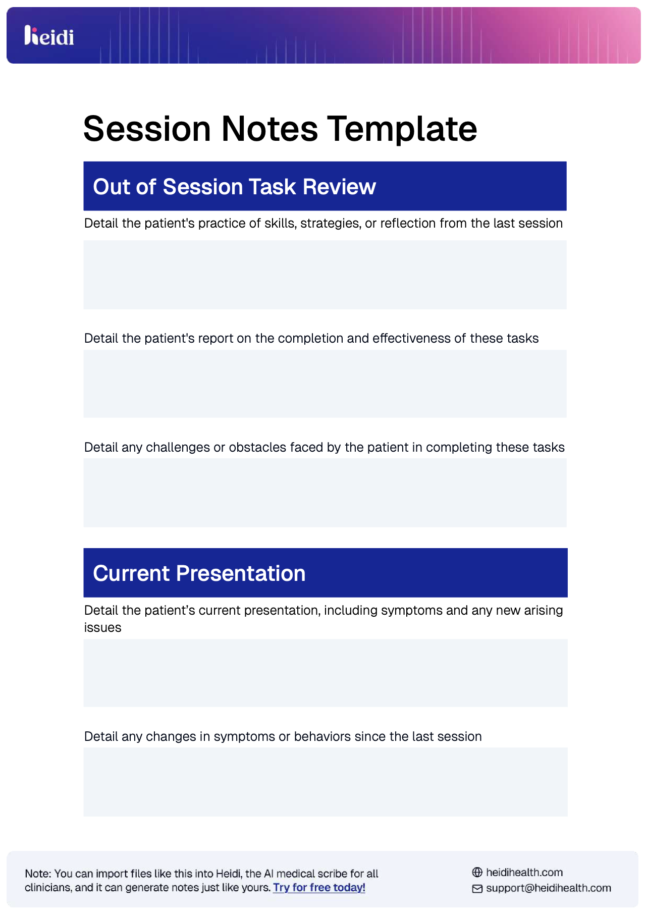 Session notes template by Heidi Health