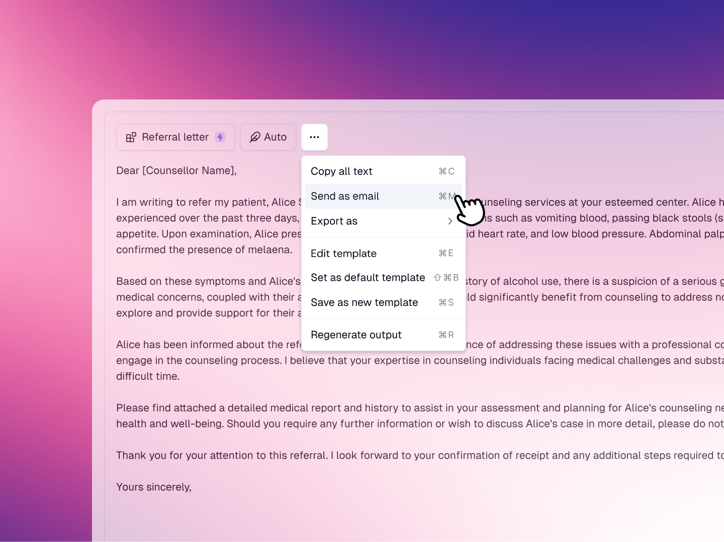 Heidi default email setting