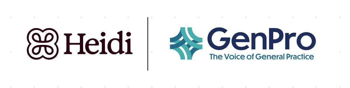 Logos for Heidi and GenPro, with GenPro's tagline: The Voice of General Practice.