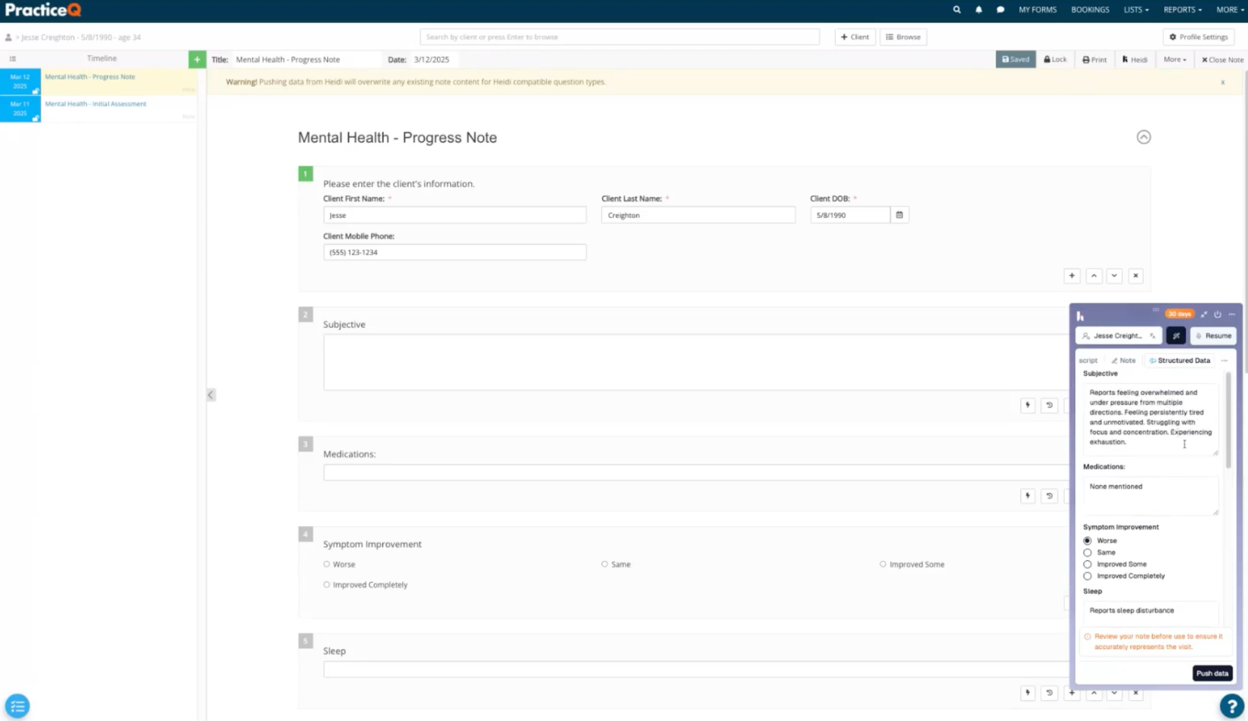 practiceq integration with heidi
