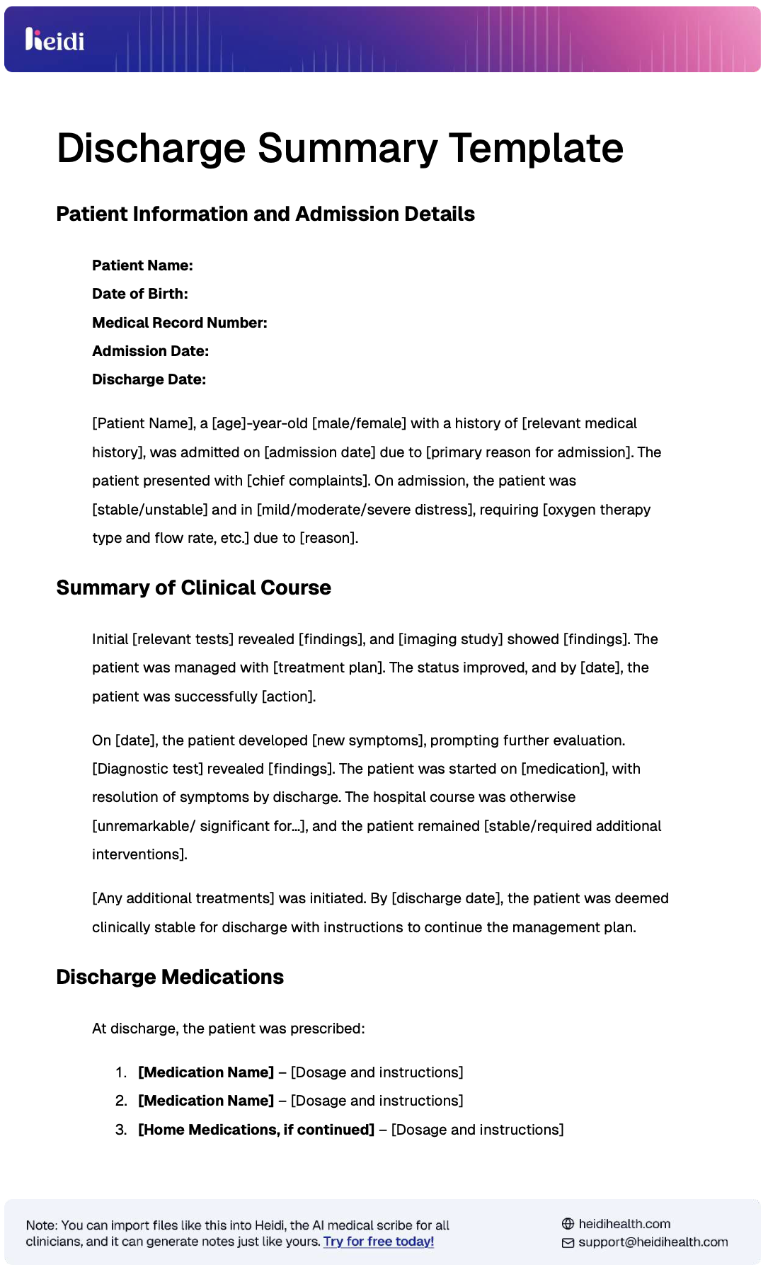 discharge summary template