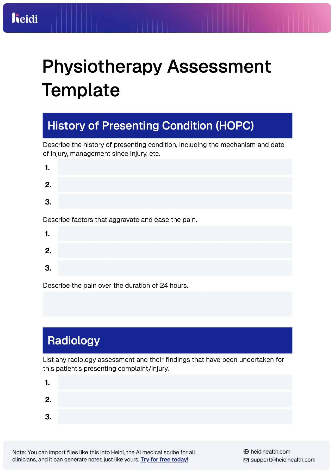 Physiotherapy Assessment Template Example