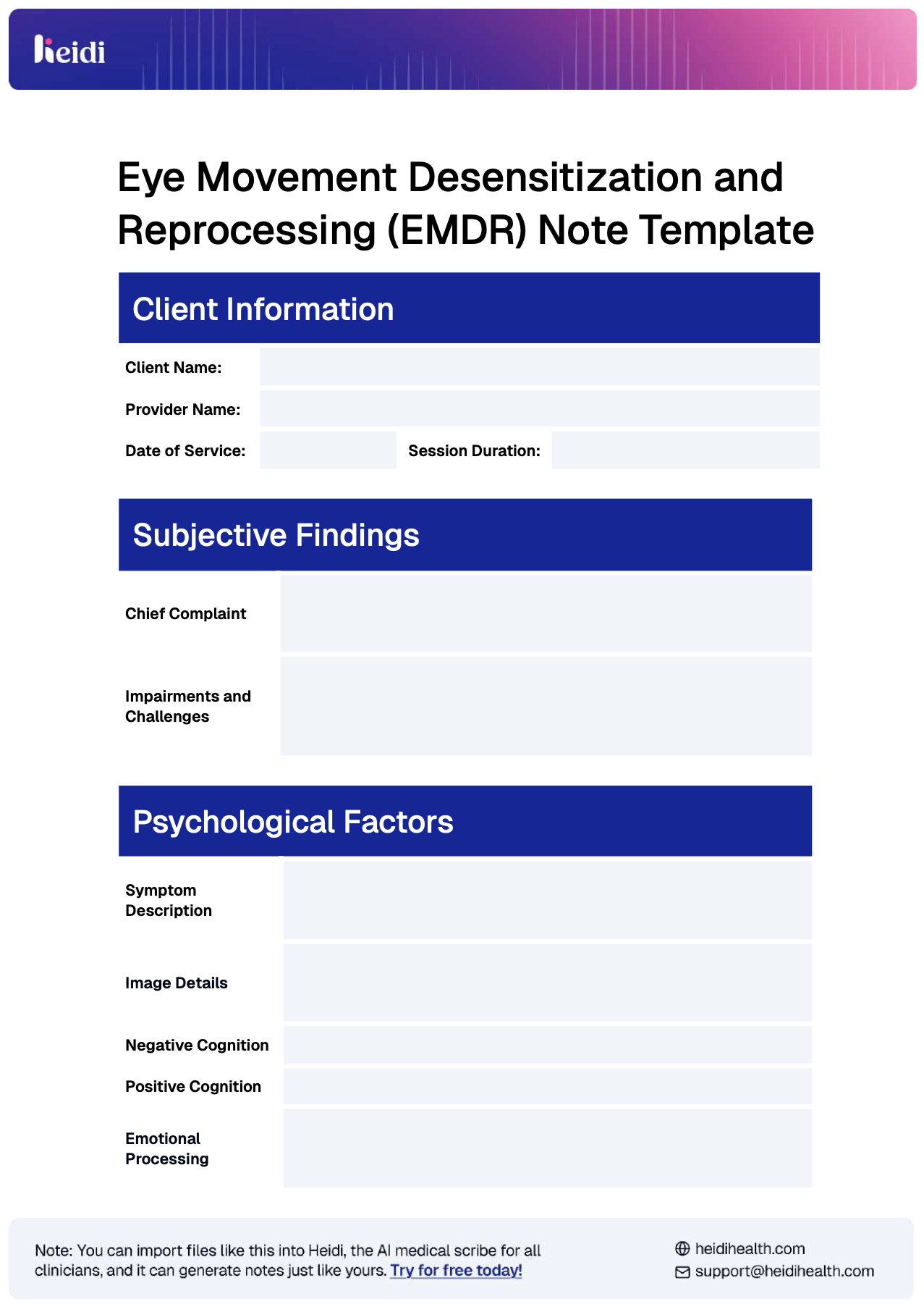 EMDR Note Template Example by Heidi Health