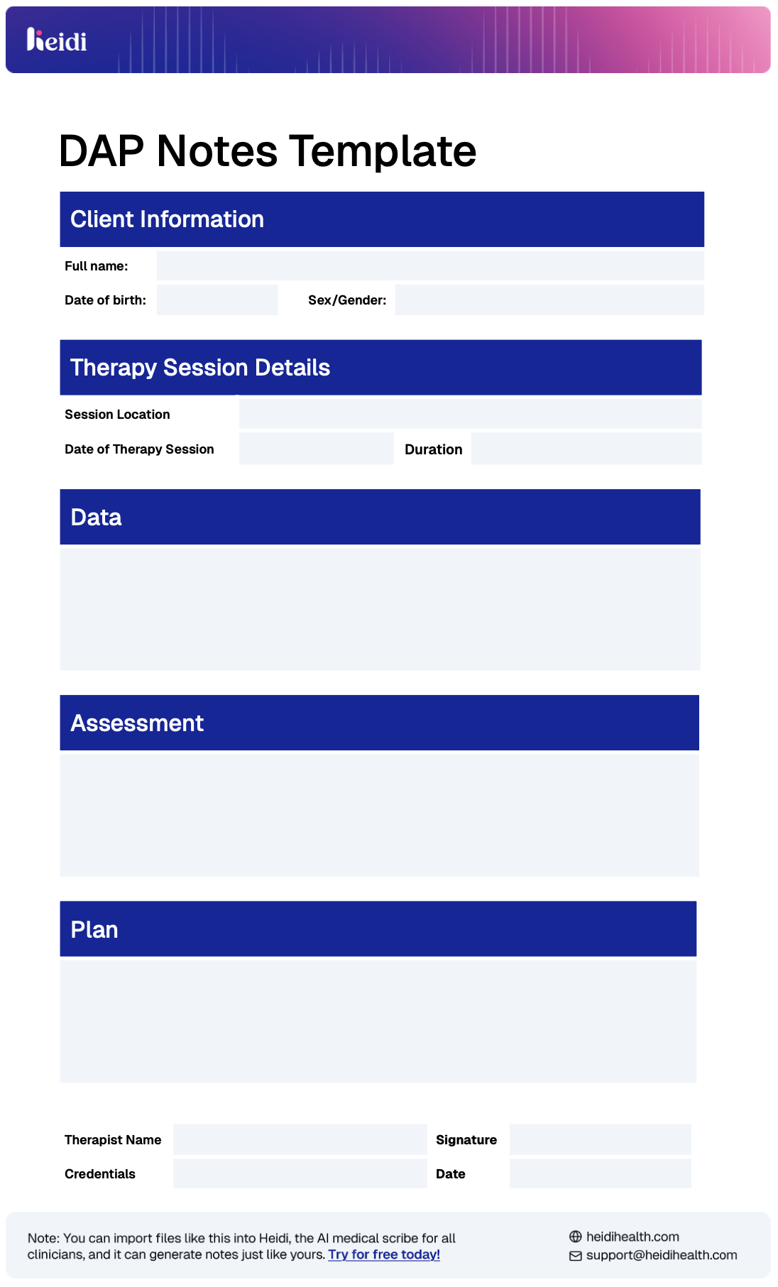 DAP Notes Template