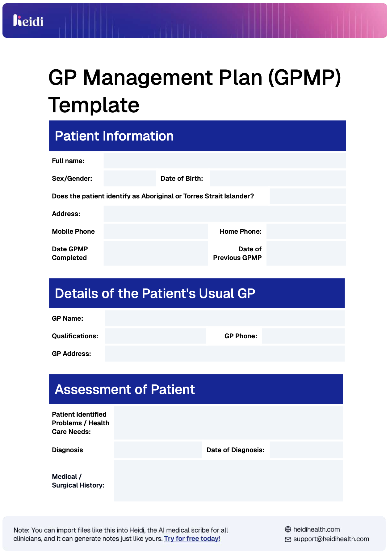 GP Management Plan Template PDF
