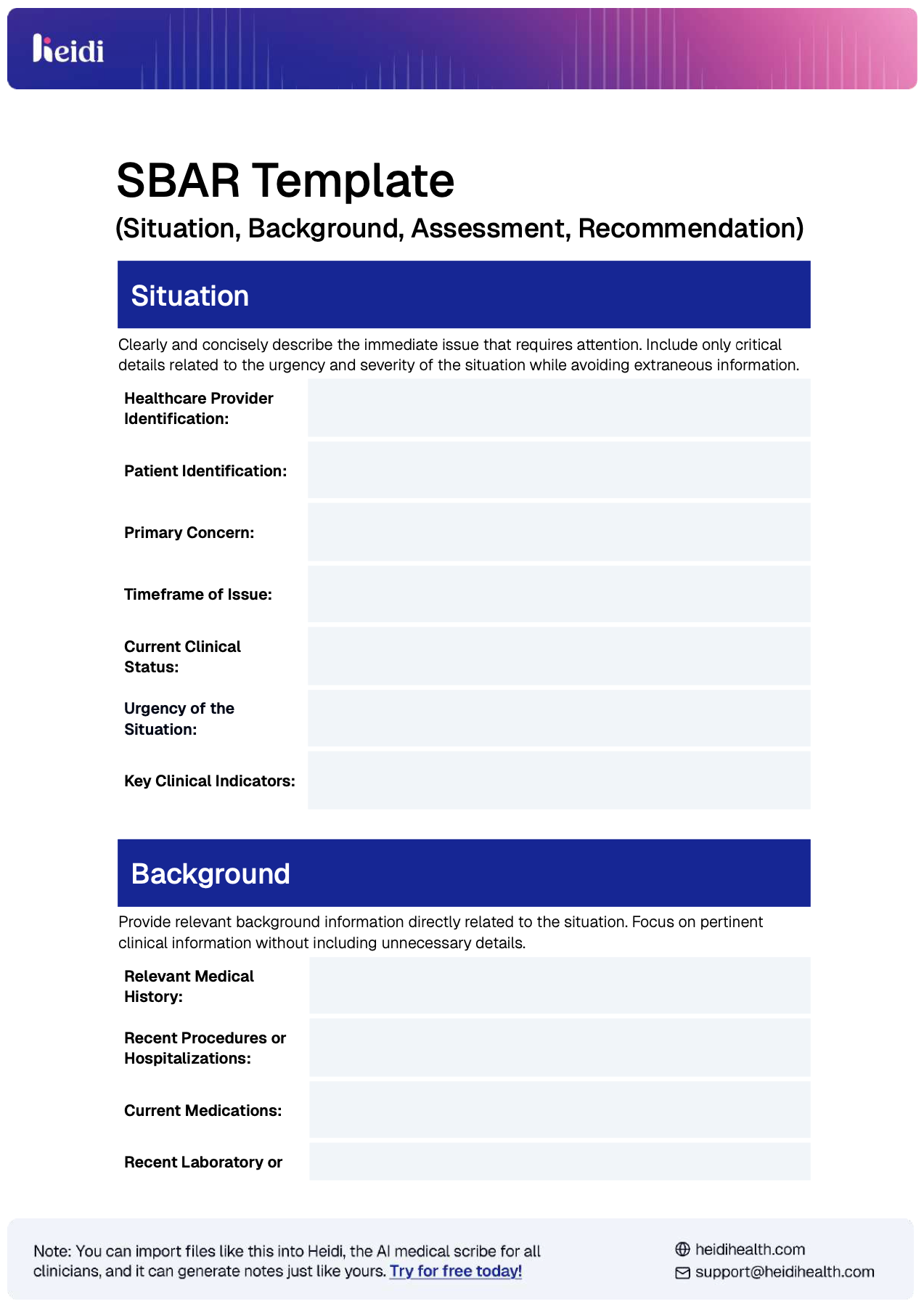 Heidi Health SBAR Template