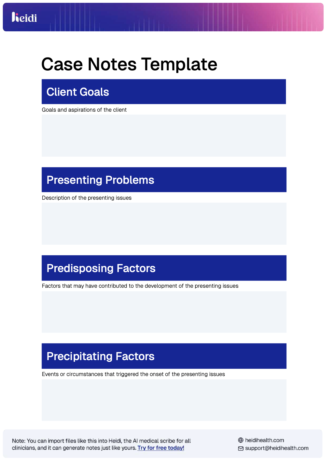 Case notes template by Heidi Health
