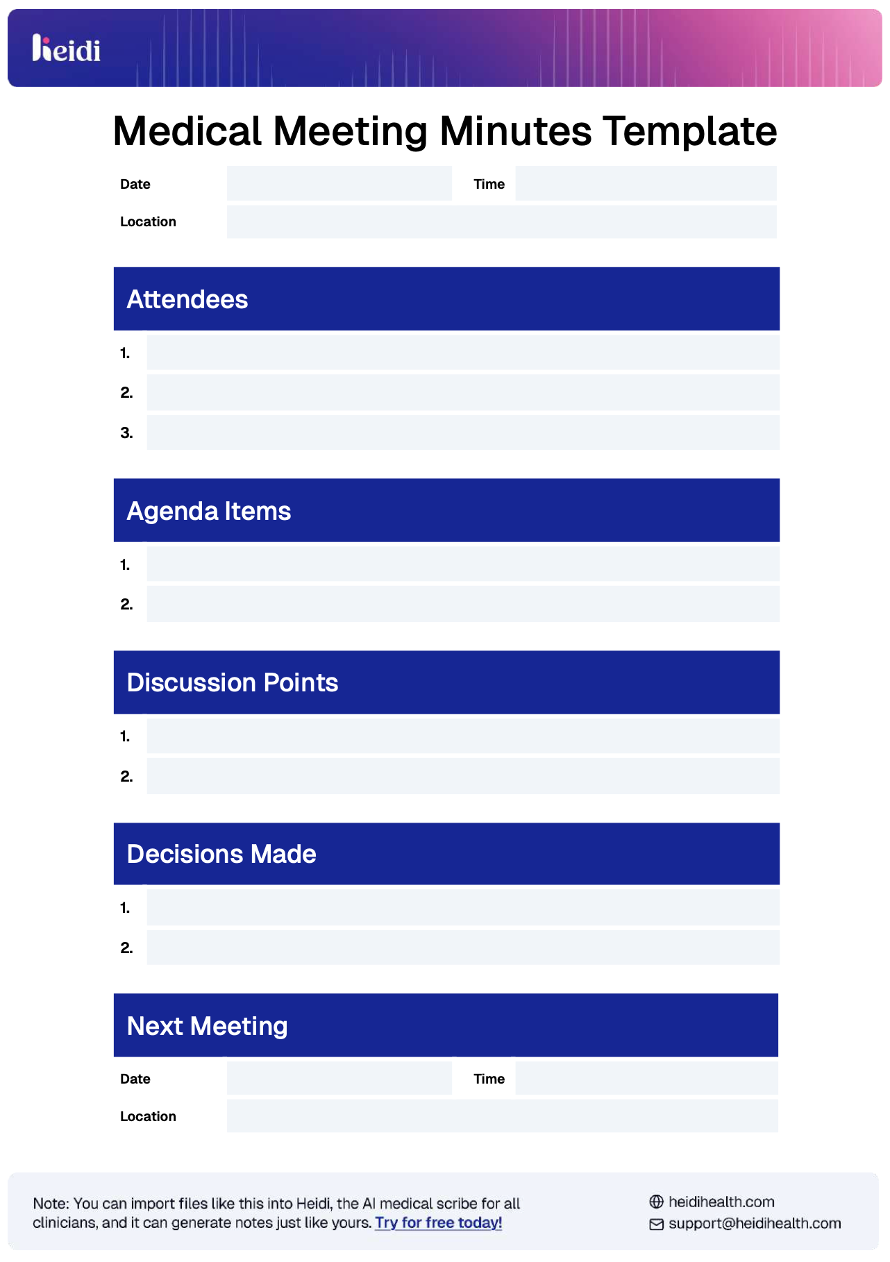 Medical Meeting Minutes Template by Heidi Health
