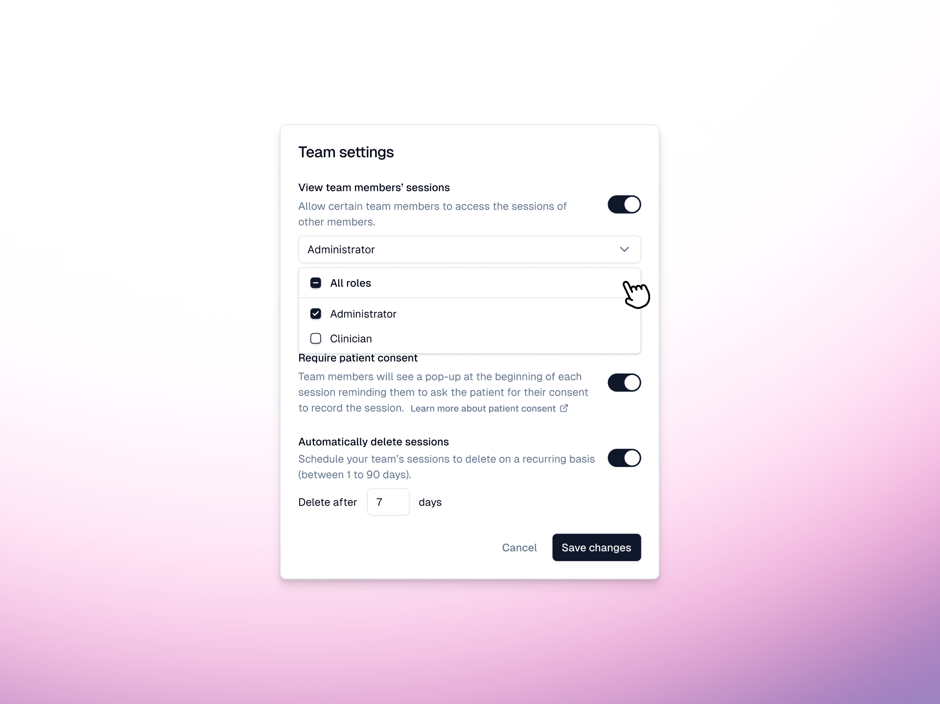 Heidi Health AI app screenshot - Team settings