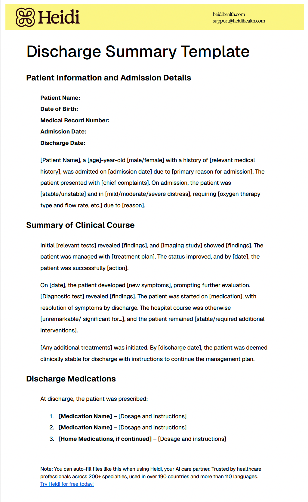 discharge summary template