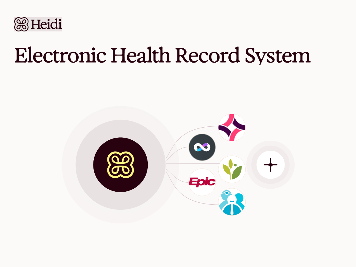 Heidi Electronic Health Record System showing integrations with multiple platforms, including Epic.