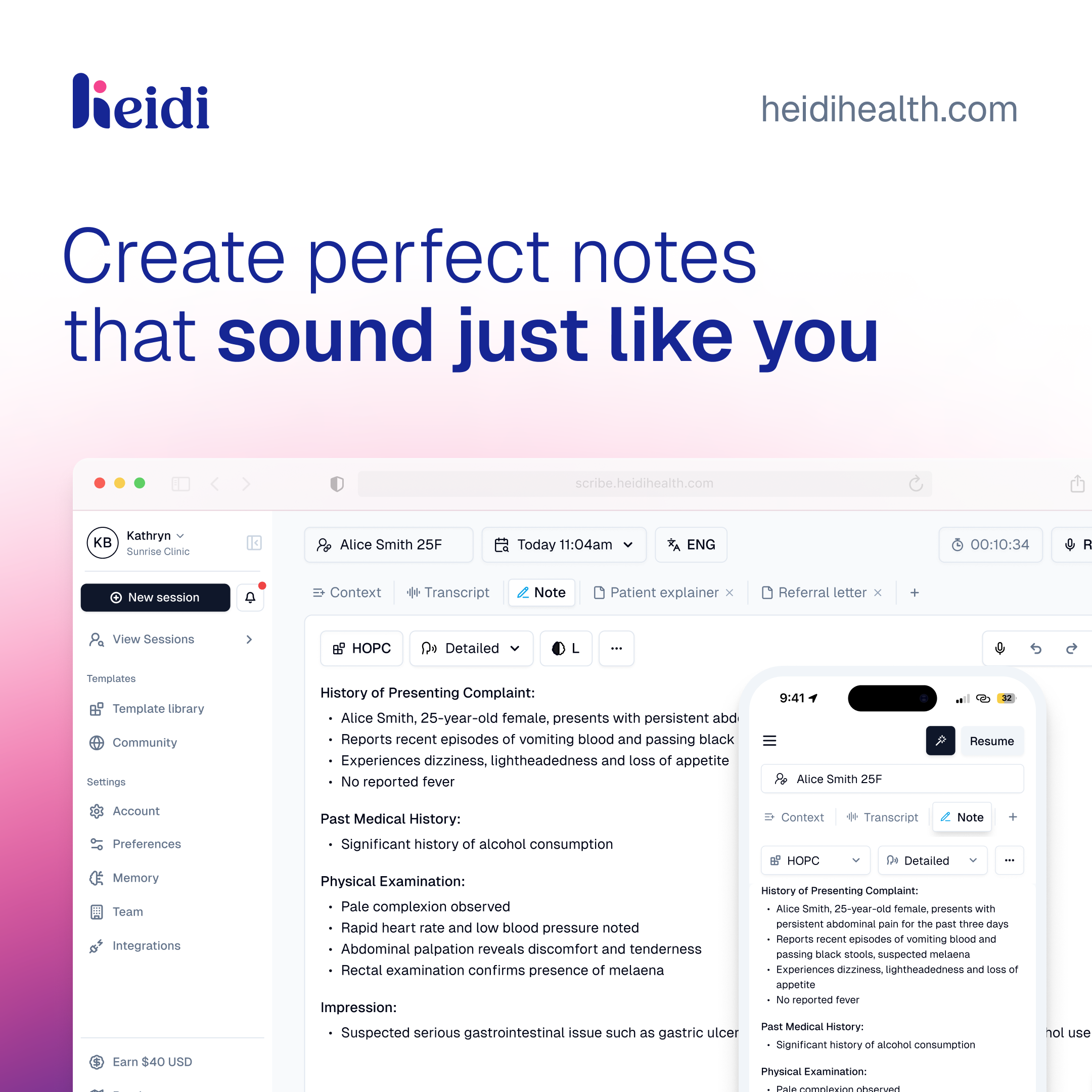 Heidi platform displaying automated patient notes on multiple devices, highlighting AI medical scribe future trends in documentation and workflow efficiency.