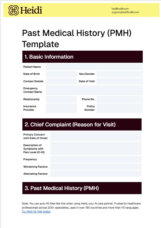Past Medical History Template