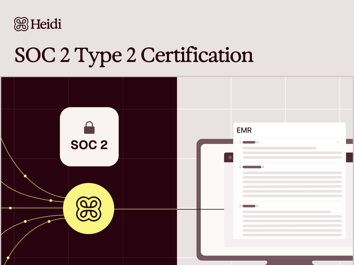 Heidi's SOC 2 Type 2 certification depicted through graphic imagery