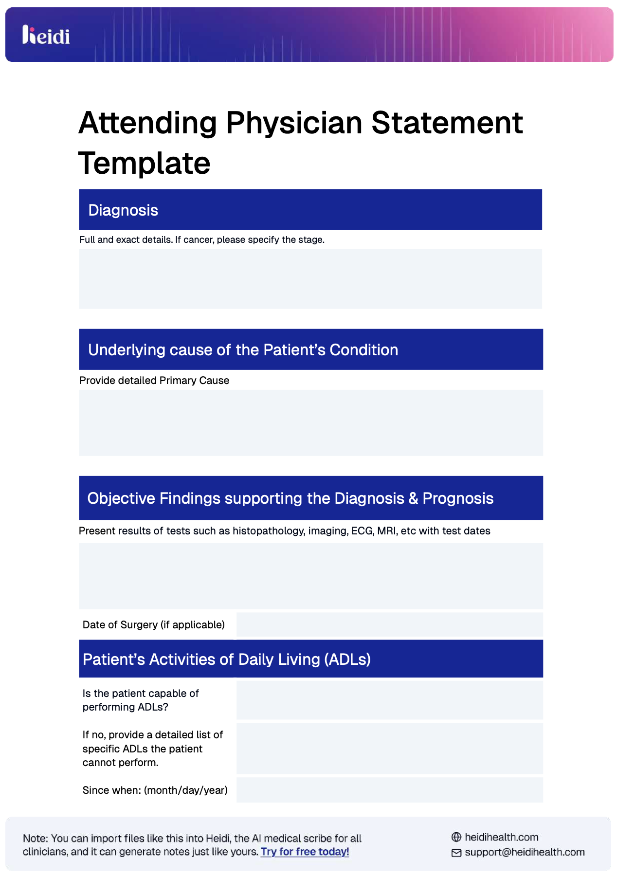 Attending Physician Statement Template Example by Heidi Health