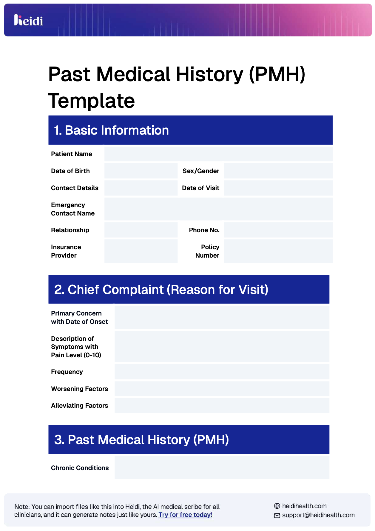 Past Medical History Template