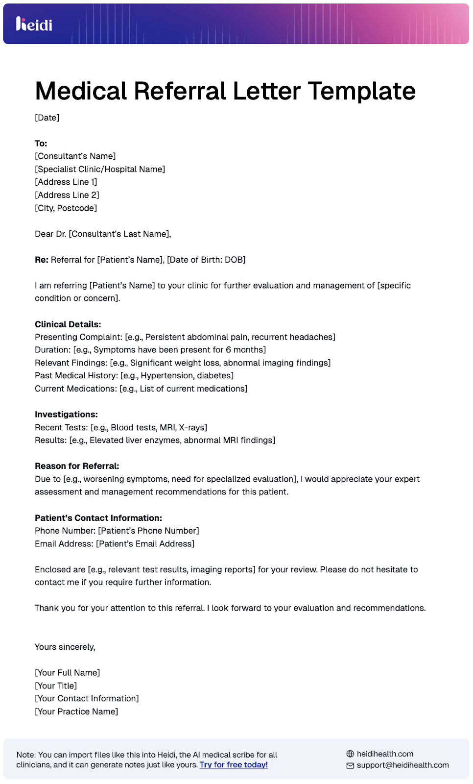 Medical referral letter template